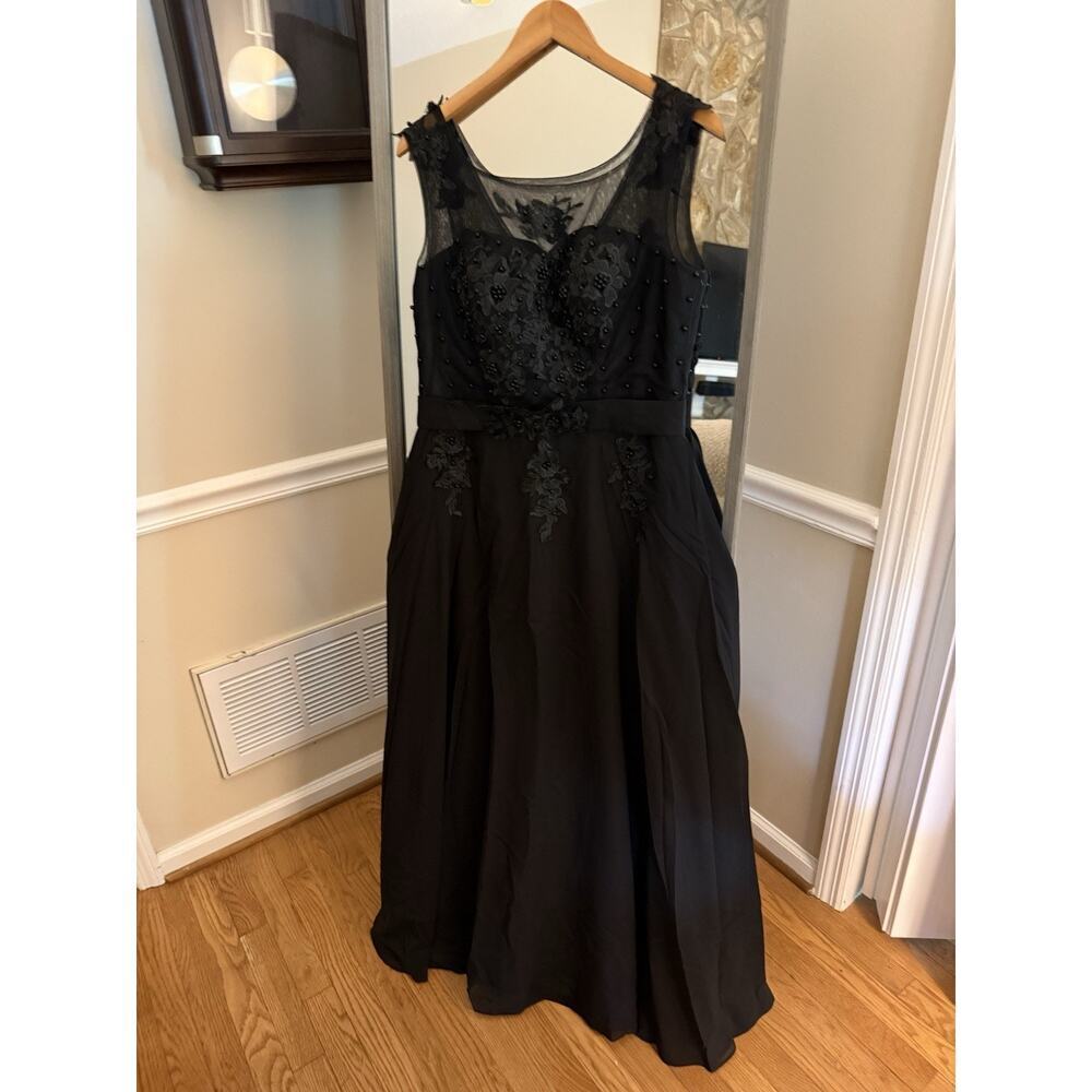 Grace Karin Black Long Gown Beaded Embroidered Floral Dress Size 12